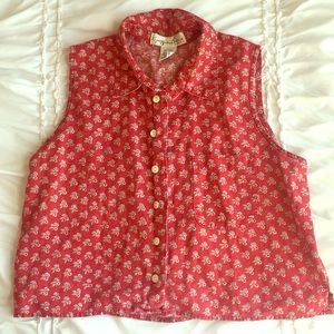 red cropped button up top